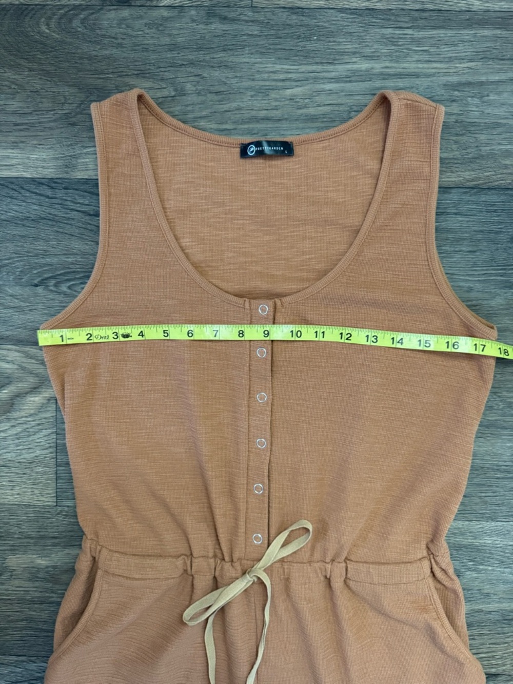 PRETTYGARDEN Orange-Brown Sleeveless Knit Romper Button  Pockets L - Picture 6 of 8